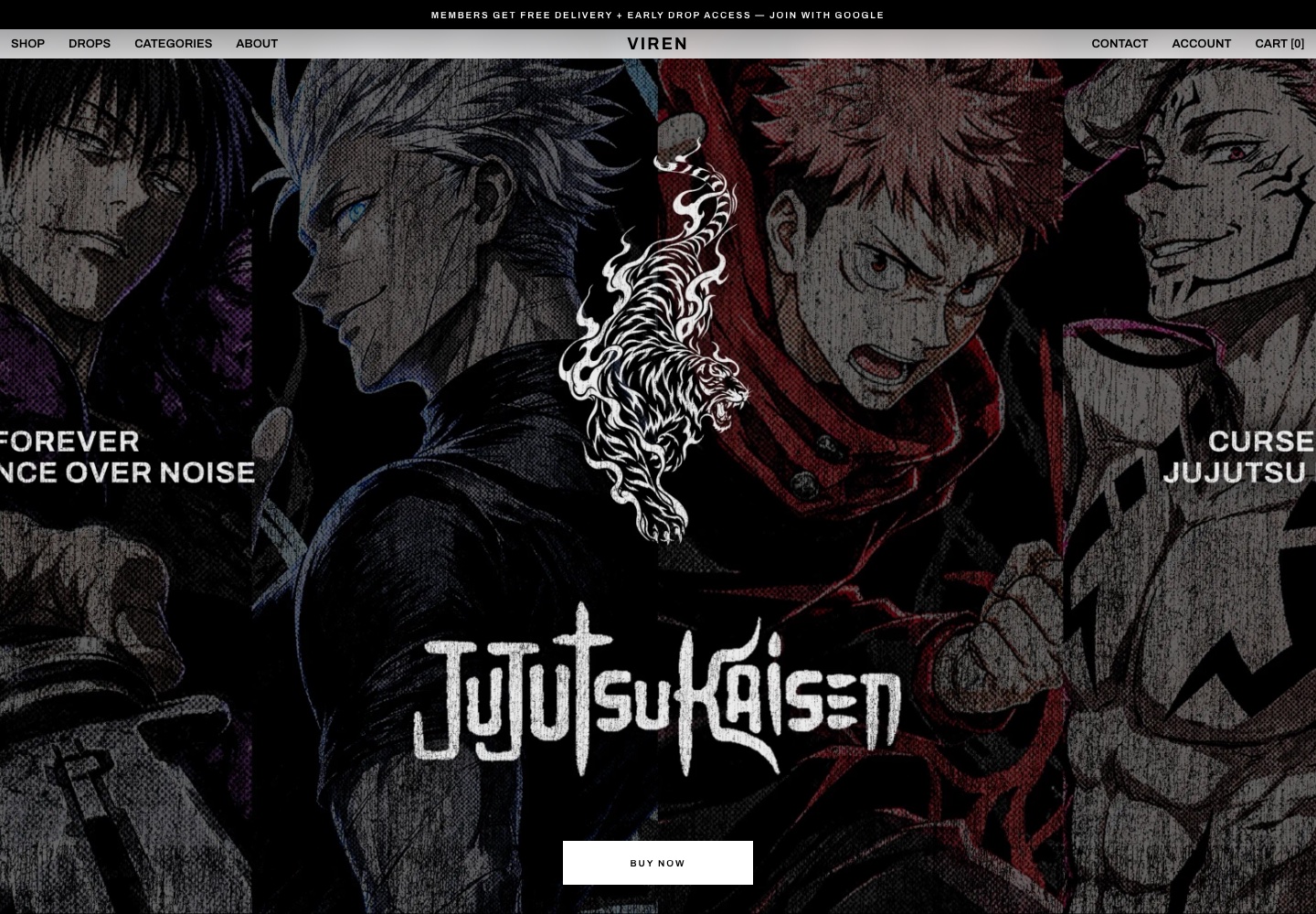 Viren streetwear storefront featuring its Cursebound collection